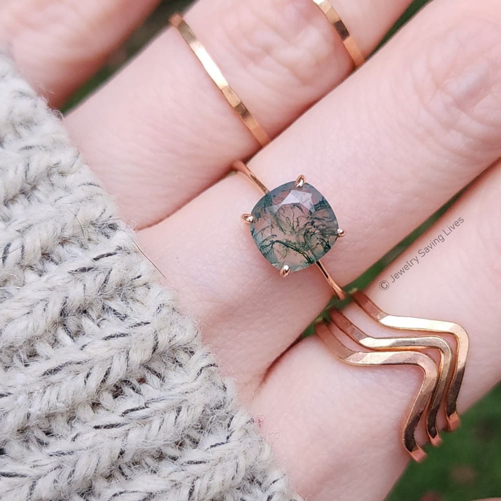 The Asher - Natural Moss Agate Rings Handmade Handcrafted