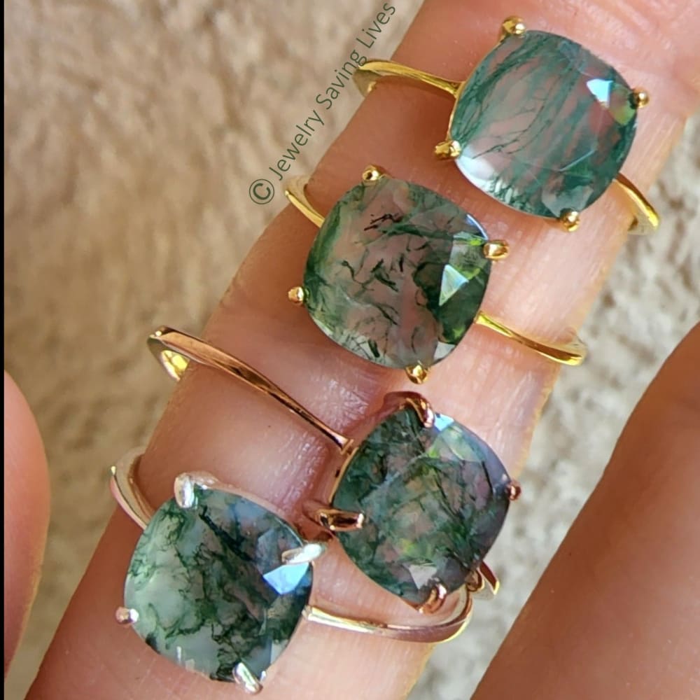 The Asher - Natural Moss Agate Rings Handmade JSL Made in USA