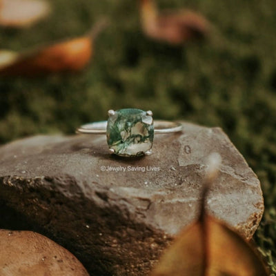 The Asher - Natural Moss Agate Rings Handmade JSL Made in USA