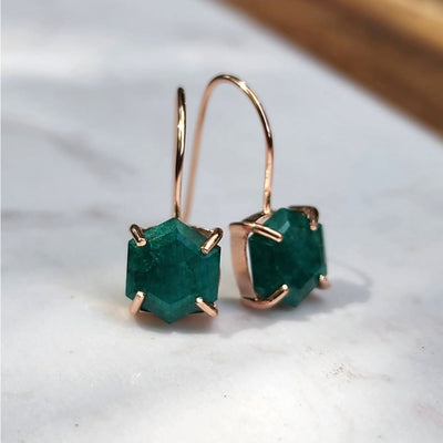 The Ashera - Hexagon Natural Emerald Dangle Earrings Earrings Handmade Handcrafted