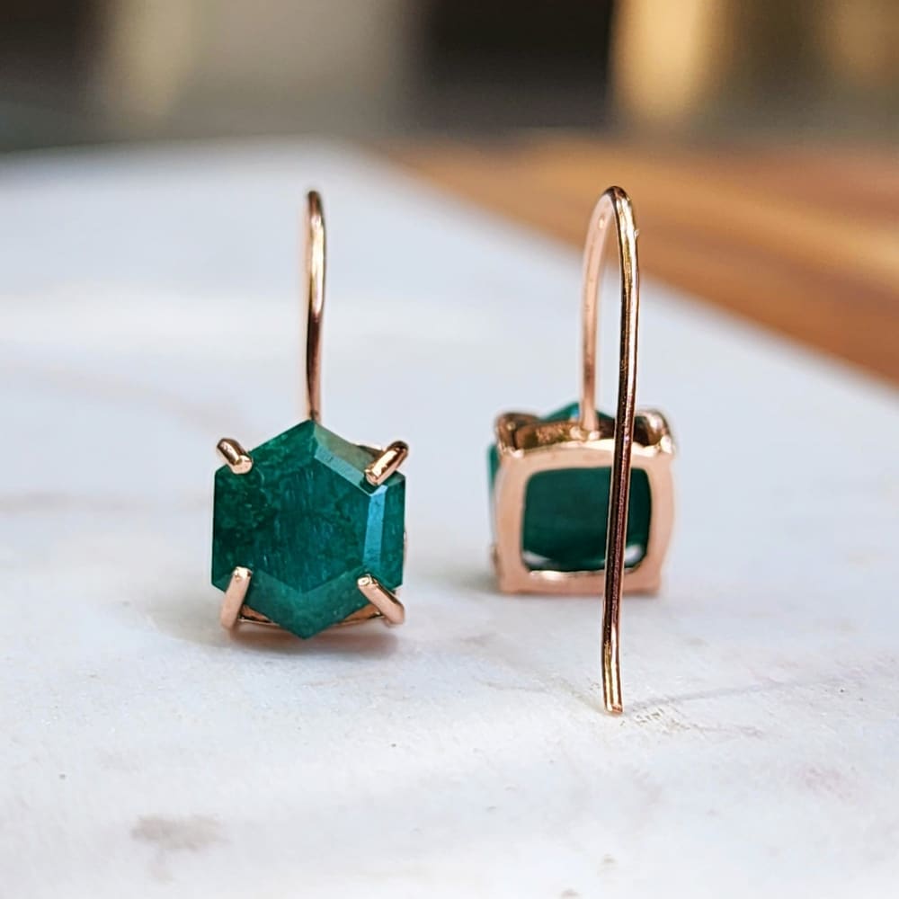 The Ashera - Hexagon Natural Emerald Dangle Earrings Earrings Handmade Handcrafted