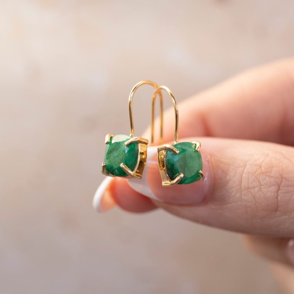 The Ashera - Natural Emerald Dangle Earrings Earrings Handmade Handcrafted