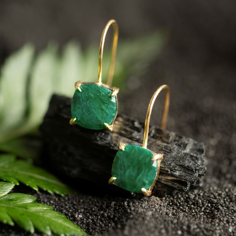 The Ashera - Natural Emerald Dangle Earrings Earrings Handmade Handcrafted