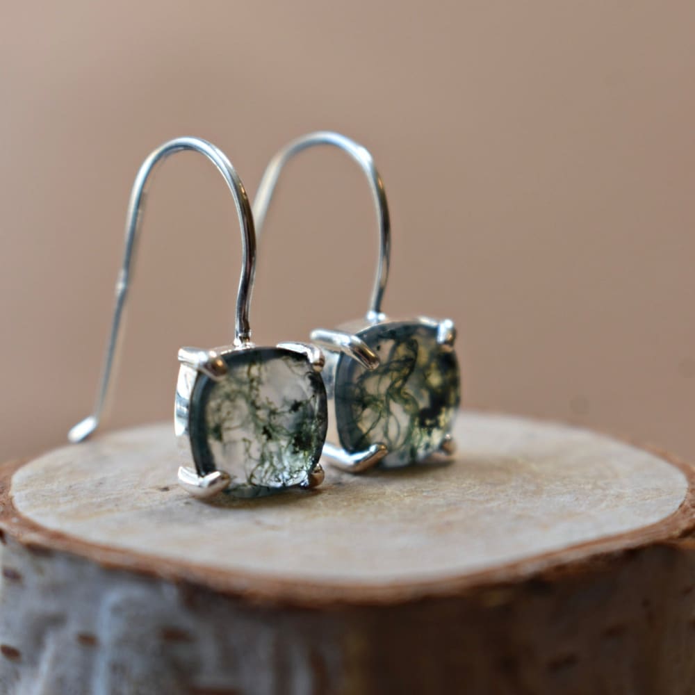 The Ashera - Natural Moss Agate Dangle Earrings Earrings Handmade Handcrafted