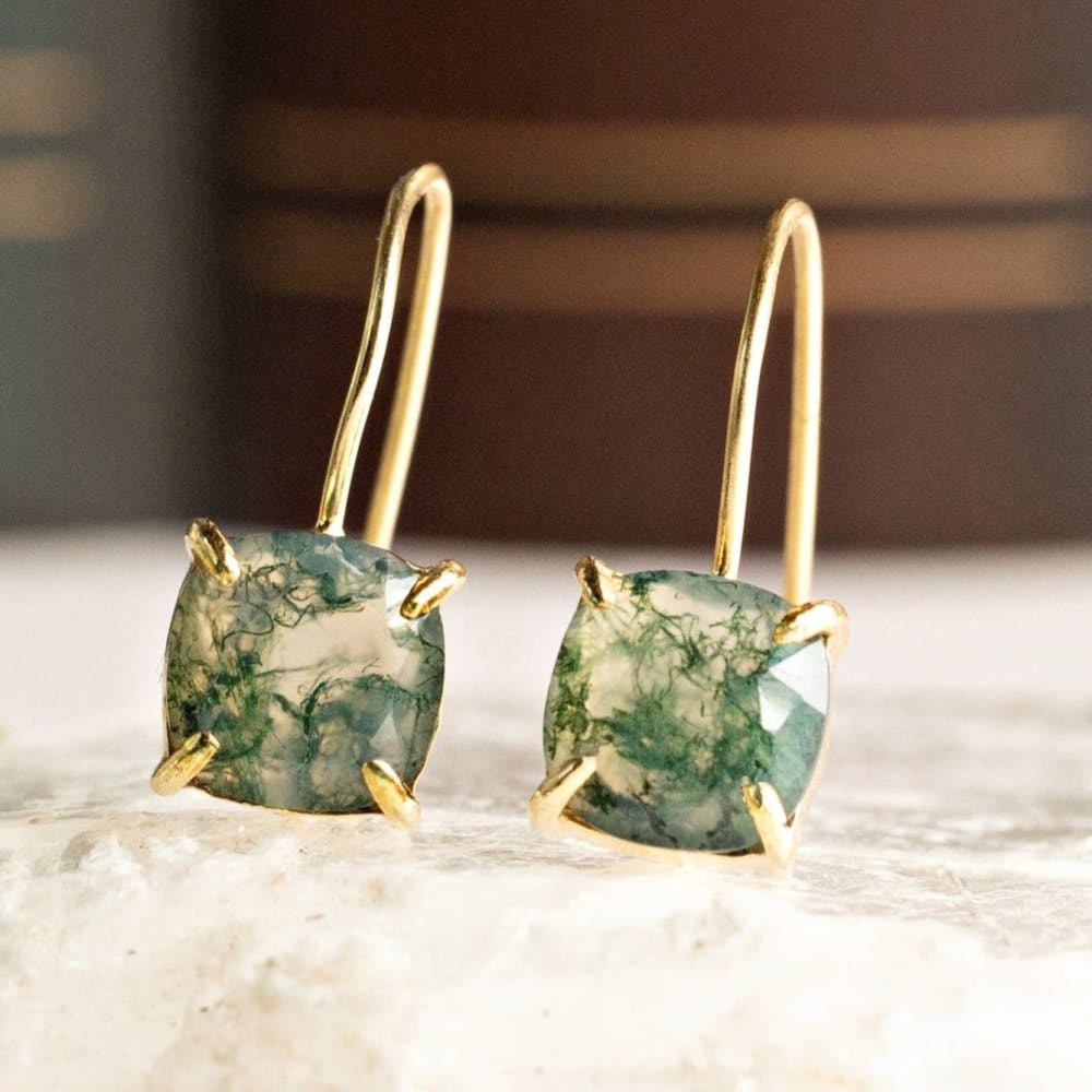 The Ashera - Natural Moss Agate Dangle Earrings Earrings Handmade Handcrafted