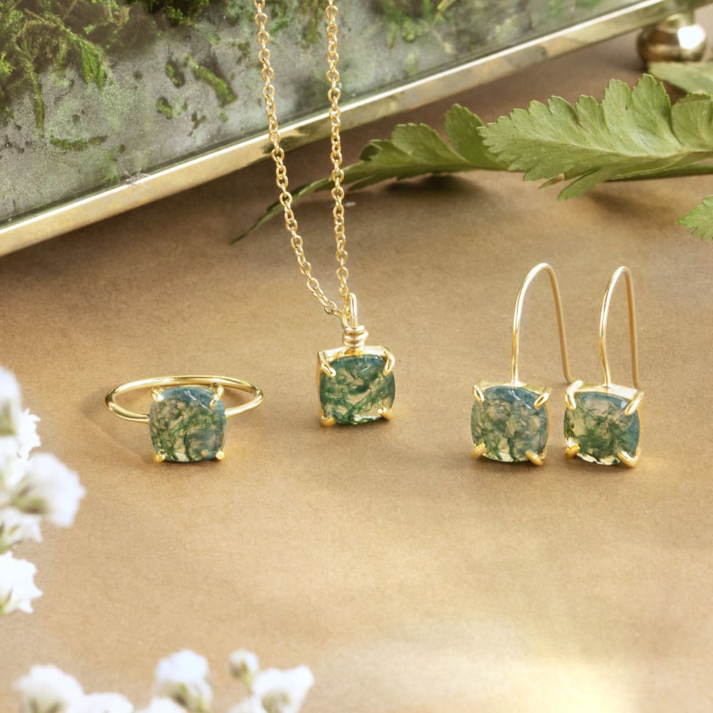 The Ashera - Natural Moss Agate Dangle Earrings Earrings Handmade Handcrafted