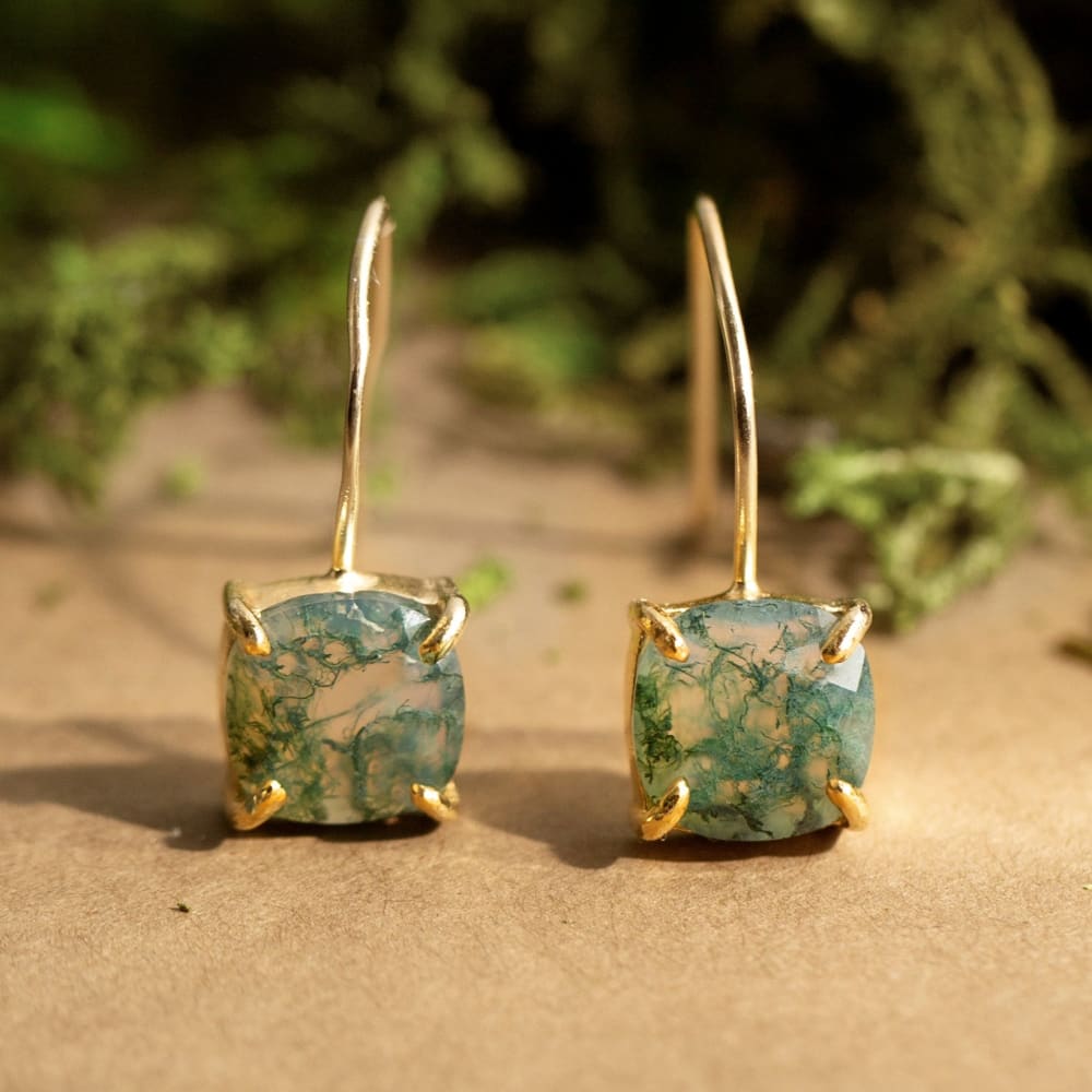 The Ashera - Natural Moss Agate Dangle Earrings Earrings Handmade Handcrafted