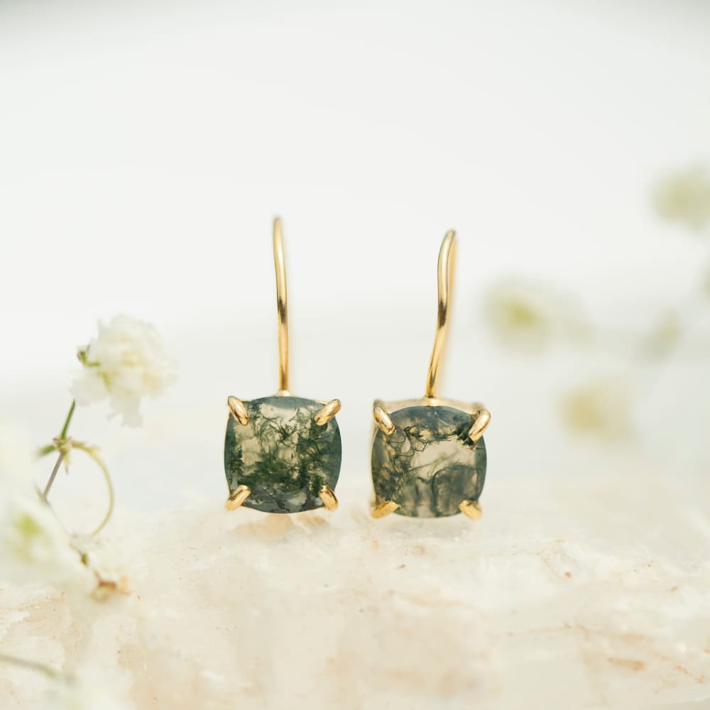 The Ashera - Natural Moss Agate Dangle Earrings Earrings Handmade Handcrafted