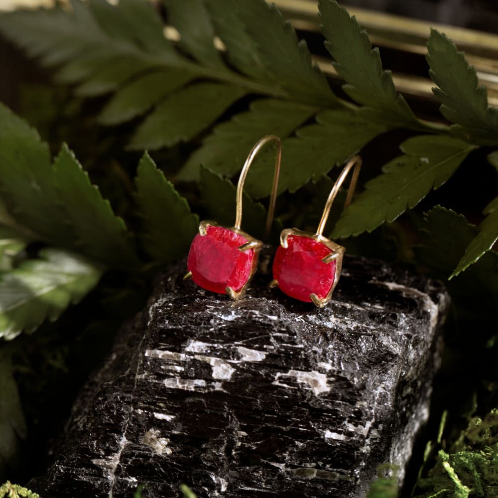 The Ashera - Natural Ruby Dangle Earrings Earrings Handmade Handcrafted