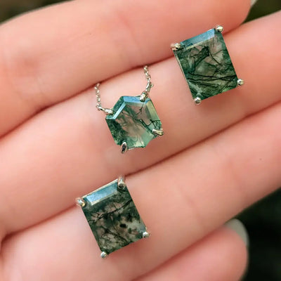 The Ashlynn- Hexagon Natural Moss Agate Necklace Necklaces Handmade Handcrafted