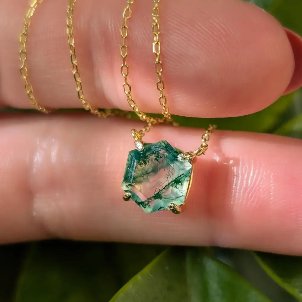 The Ashlynn- Hexagon Natural Moss Agate Necklace Necklaces Handmade Handcrafted