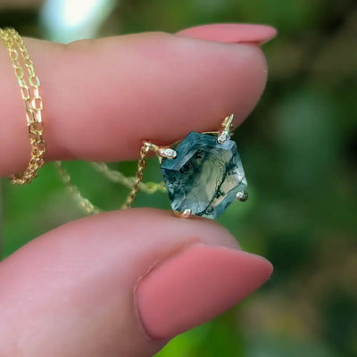 The Ashlynn- Hexagon Natural Moss Agate Necklace Necklaces Handmade Handcrafted