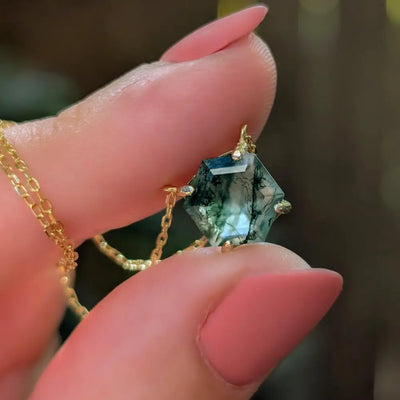 The Ashlynn- Hexagon Natural Moss Agate Necklace Necklaces Handmade Handcrafted