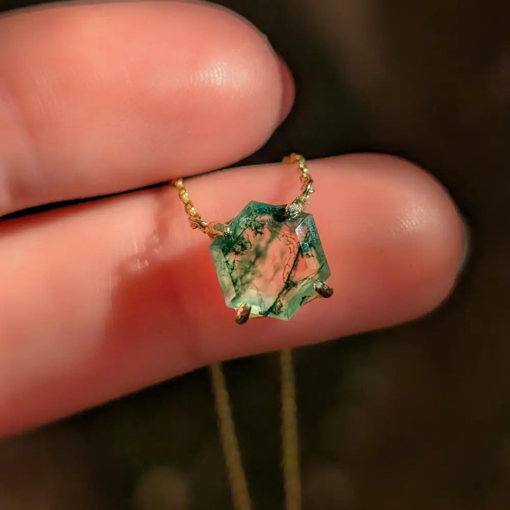 The Ashlynn- Hexagon Natural Moss Agate Necklace Necklaces Handmade Handcrafted