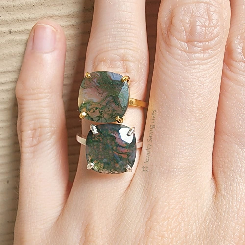 The Ashton - Natural Moss Agate Rings Handmade Handcrafted