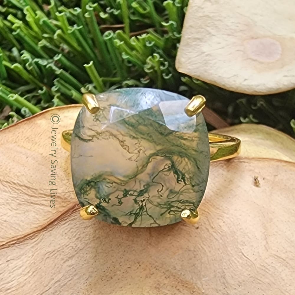 The Ashton - Natural Moss Agate Rings Handmade Handcrafted