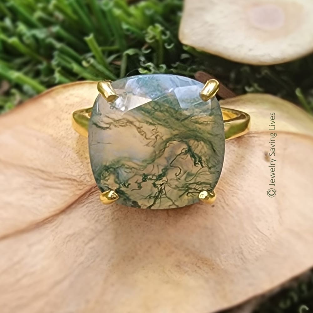 The Ashton - Natural Moss Agate Rings Handmade Handcrafted