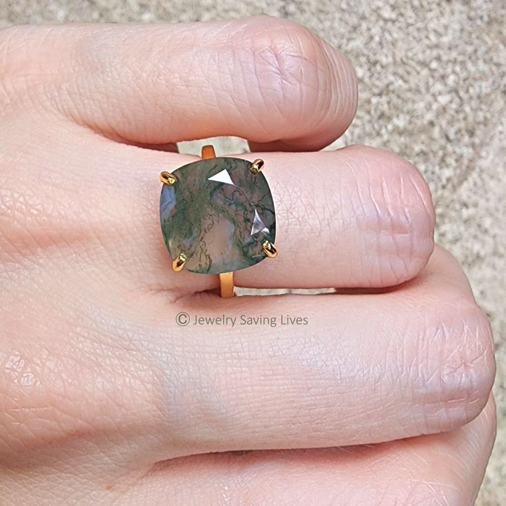 The Ashton - Natural Moss Agate Rings Handmade Handcrafted
