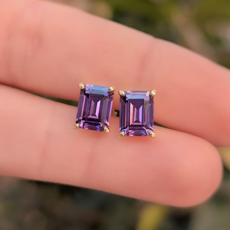 The Audette - Emerald Cut Amethyst Stud Earrings Earrings Handmade Handcrafted