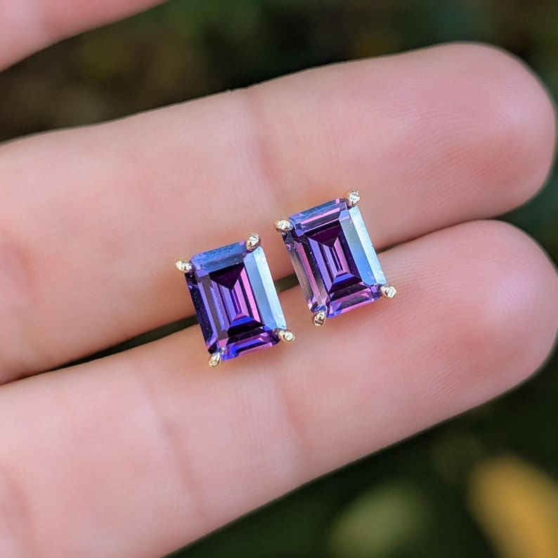 The Audette - Emerald Cut Amethyst Stud Earrings Earrings Handmade Handcrafted