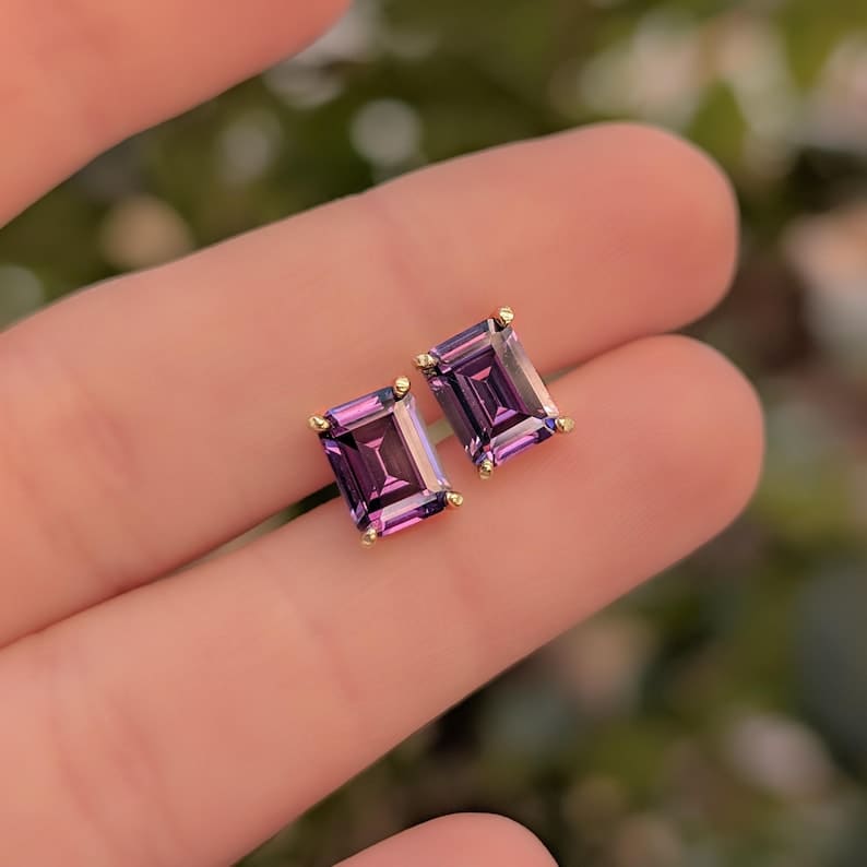 The Audette - Emerald Cut Amethyst Stud Earrings Earrings Handmade Handcrafted