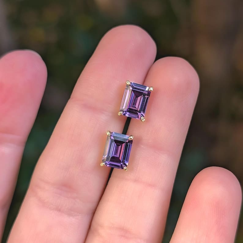 The Audette - Emerald Cut Amethyst Stud Earrings Earrings Handmade Handcrafted