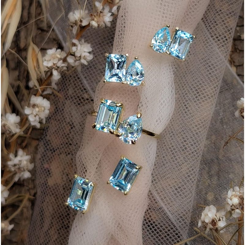 The Audette - Emerald Cut Aquamarine Stud Earrings Earrings Handmade Handcrafted