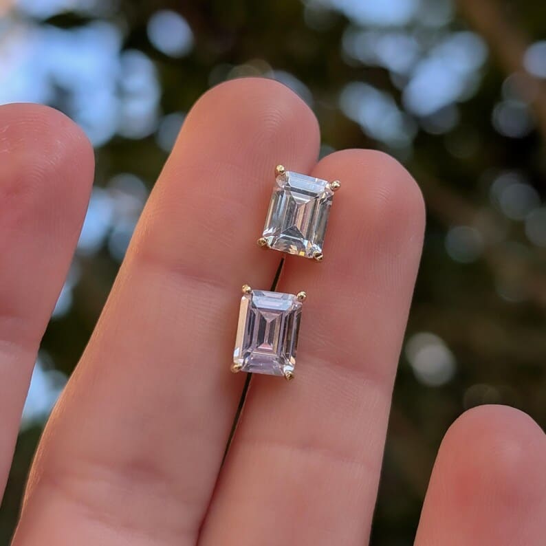 The Audette - Emerald Cut Moissanite Stud Earrings Earrings Handmade Handcrafted