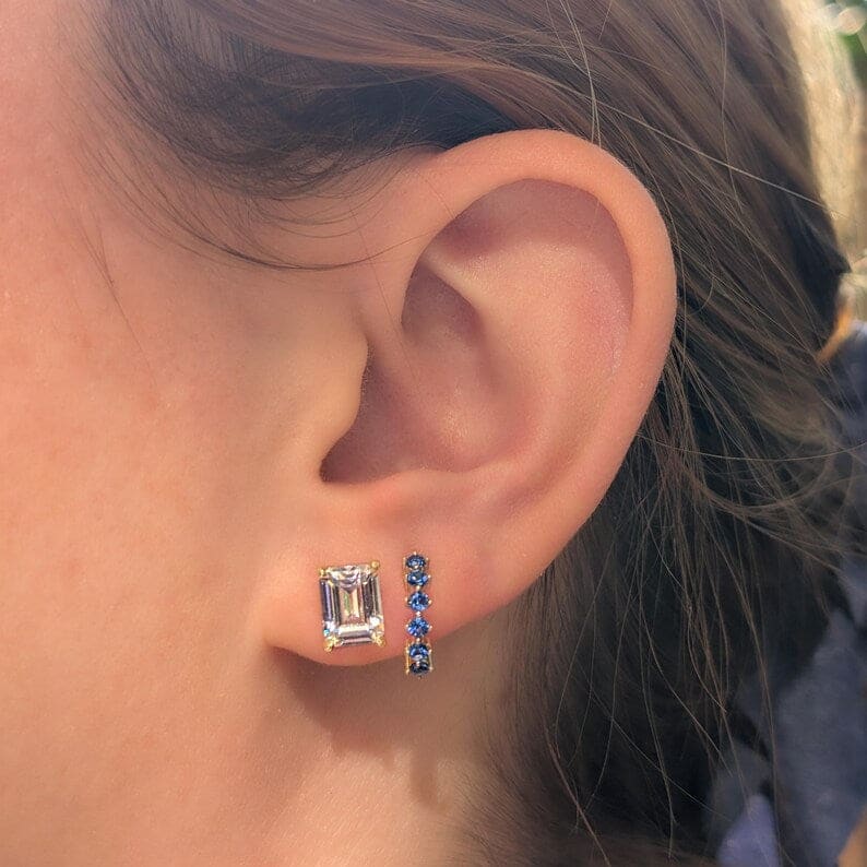 The Audette - Emerald Cut Moissanite Stud Earrings Earrings Handmade Handcrafted