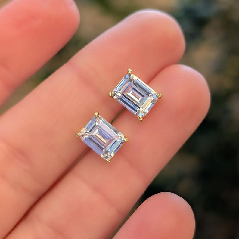 The Audette - Emerald Cut Moissanite Stud Earrings Earrings Handmade Handcrafted