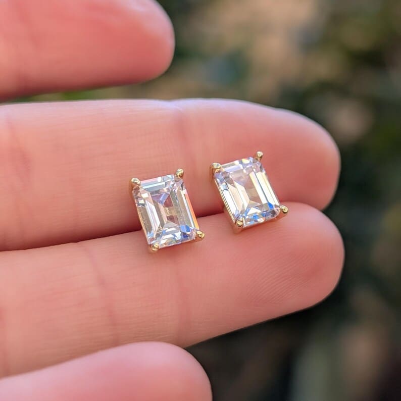 The Audette - Emerald Cut Moissanite Stud Earrings Earrings Handmade Handcrafted