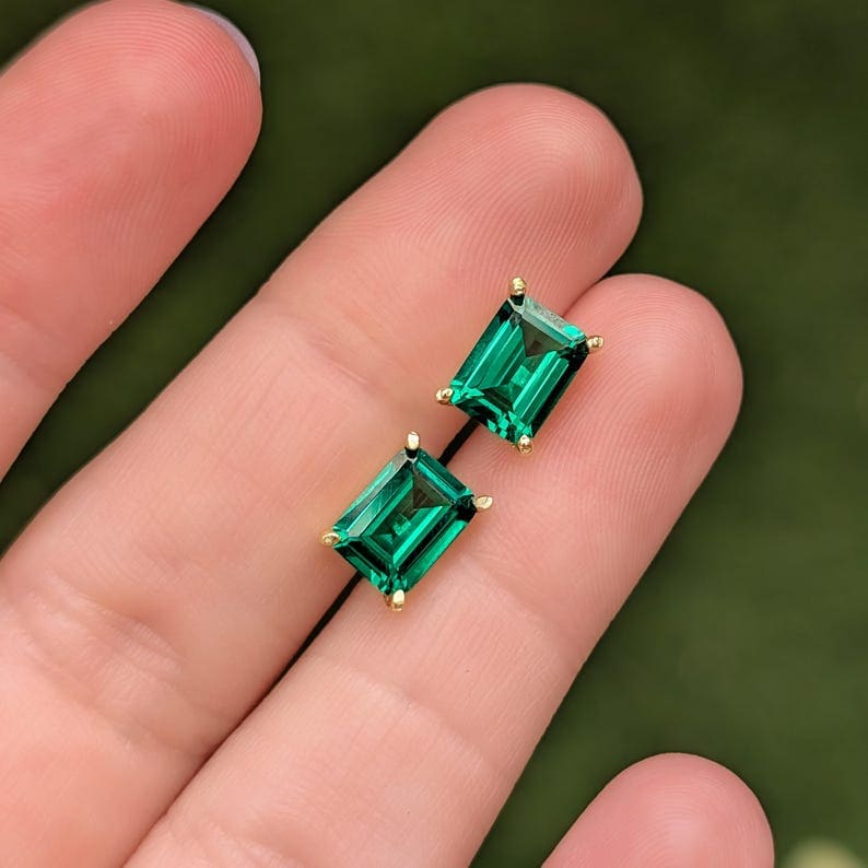 The Audette - Emerald Cut Emerald Stud Earrings Earrings Handmade Handcrafted