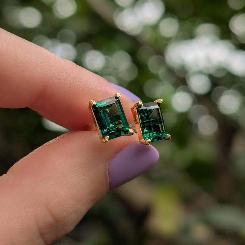 The Audette - Emerald Cut Emerald Stud Earrings Earrings Handmade Handcrafted