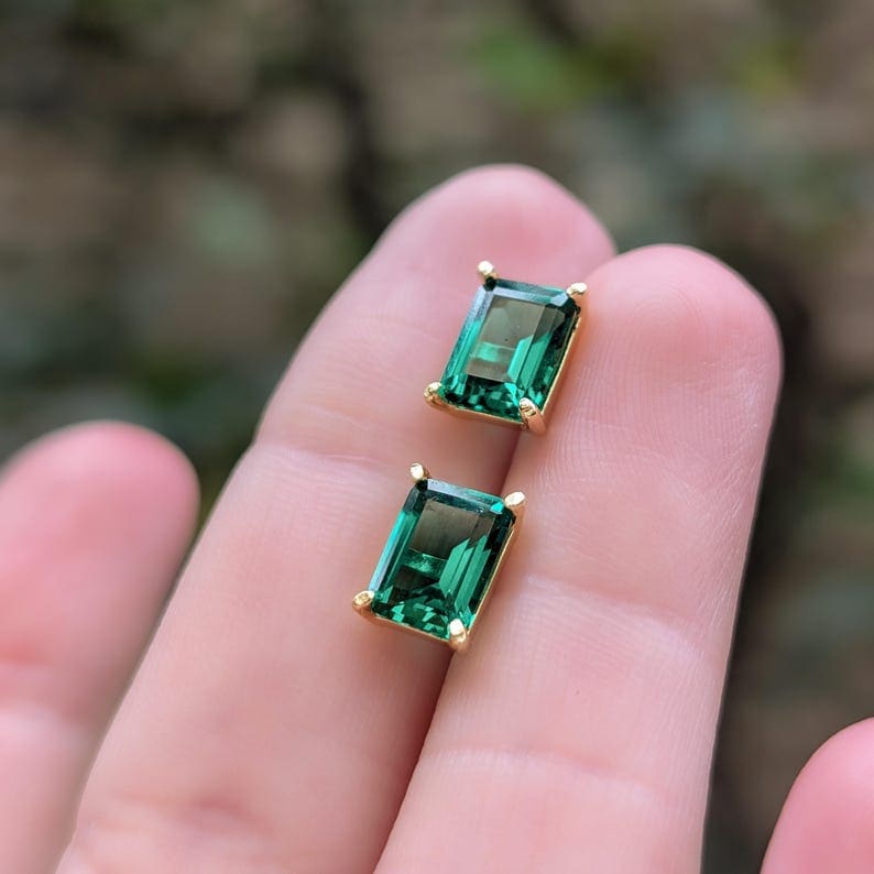The Audette - Emerald Cut Emerald Stud Earrings Earrings Handmade Handcrafted