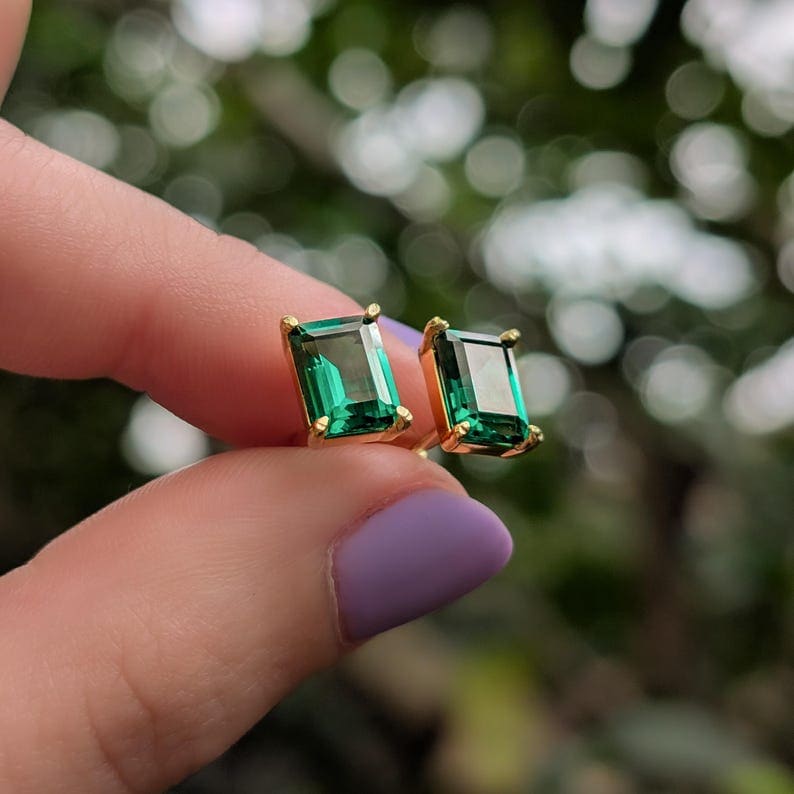 The Audette - Emerald Cut Emerald Stud Earrings Earrings Handmade Handcrafted
