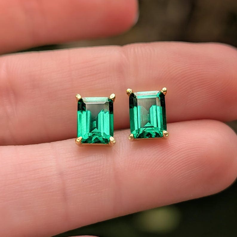 The Audette - Emerald Cut Emerald Stud Earrings Earrings Handmade Handcrafted