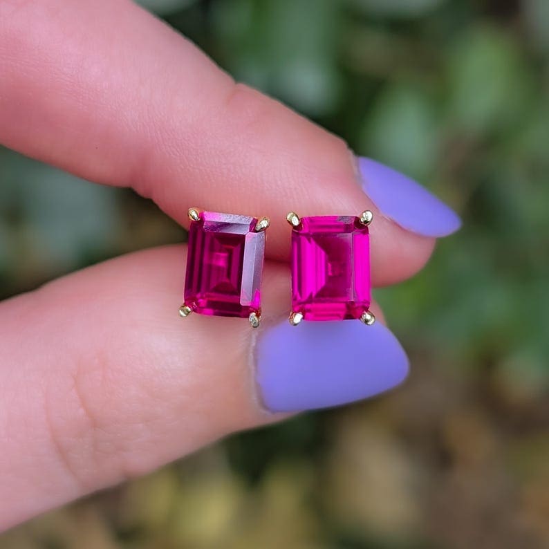 The Audette - Emerald Cut Ruby Stud Earrings Earrings Handmade Handcrafted