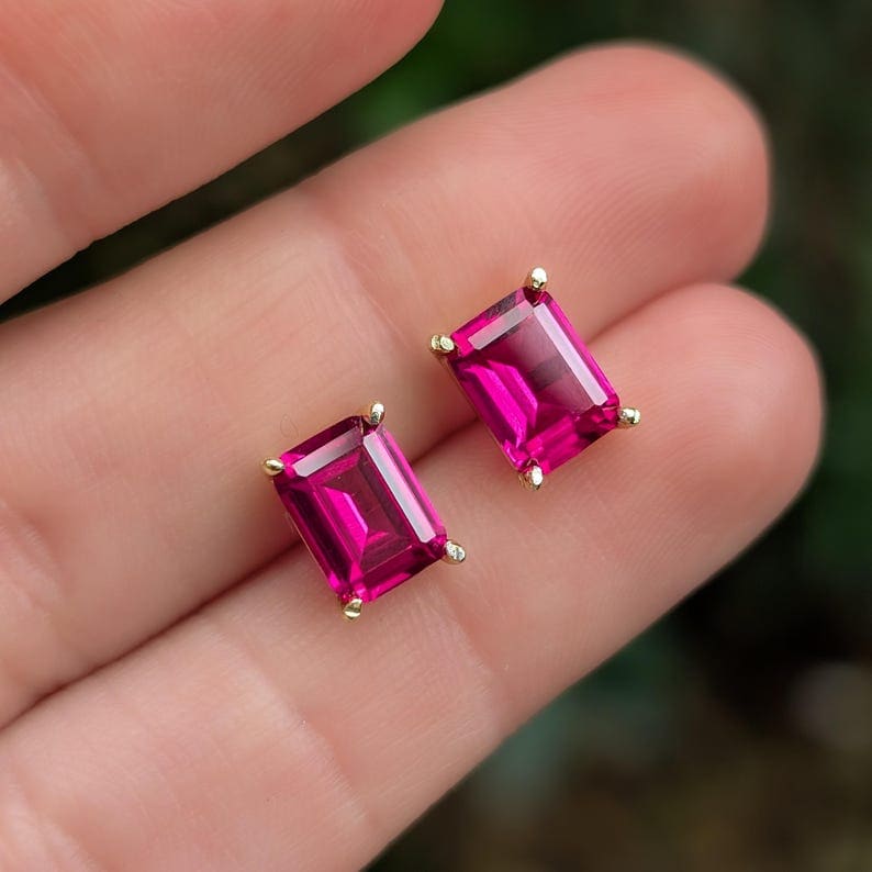 The Audette - Emerald Cut Ruby Stud Earrings Earrings Handmade Handcrafted