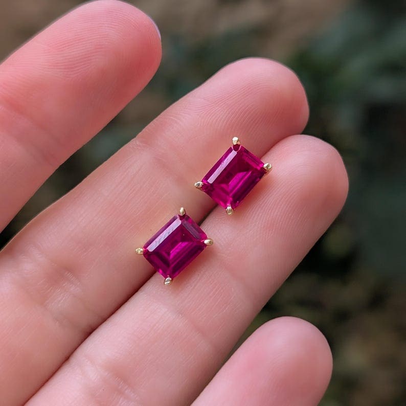 The Audette - Emerald Cut Ruby Stud Earrings Earrings Handmade Handcrafted