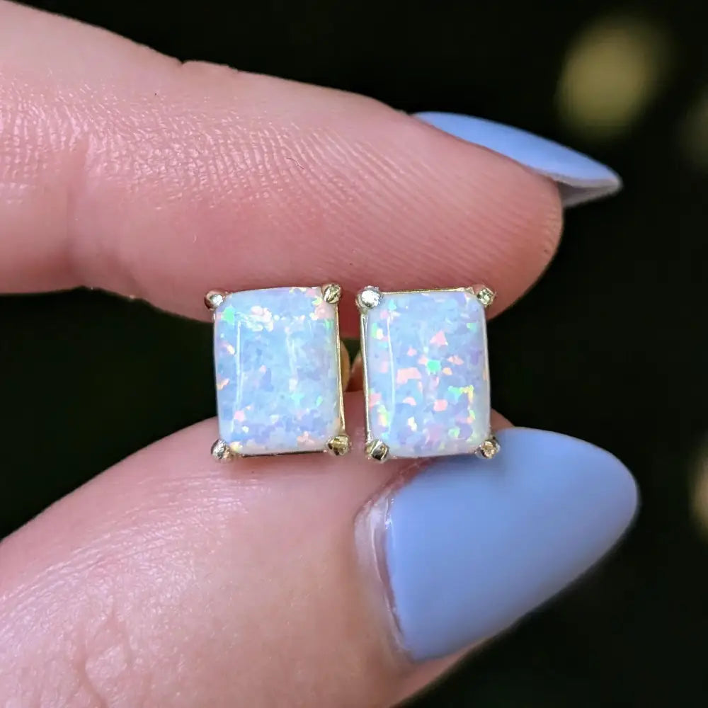 The Audette - Emerald Cut Opal Stud Earrings Earrings Handmade Handcrafted