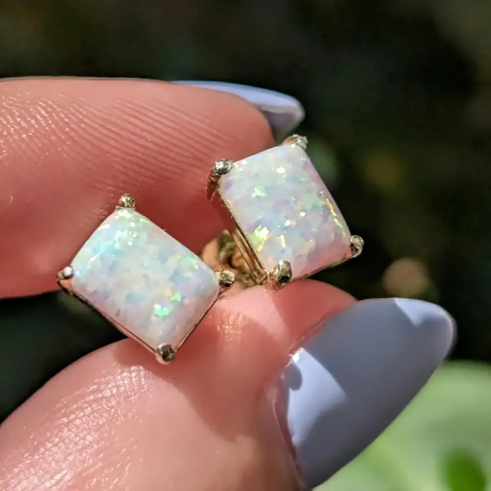 The Audette - Emerald Cut Opal Stud Earrings Earrings Handmade Handcrafted