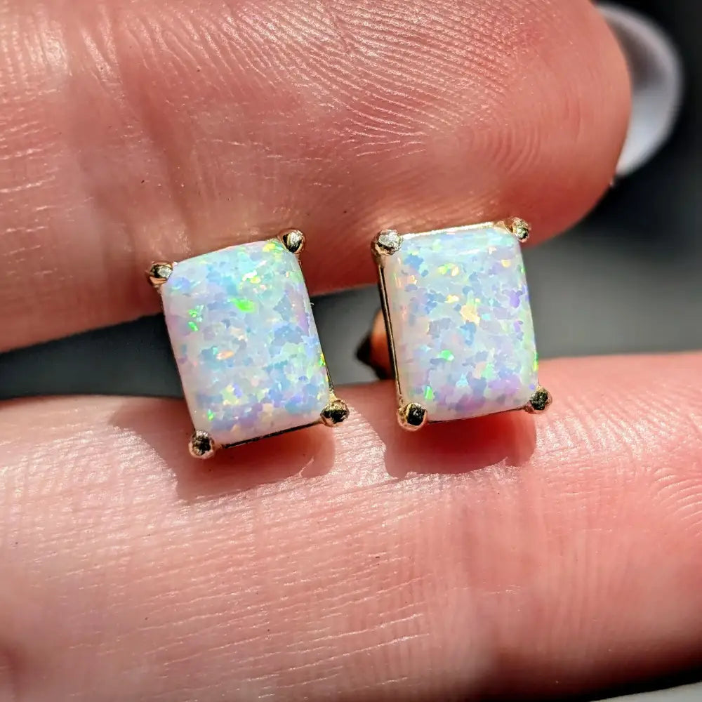 The Audette - Emerald Cut Opal Stud Earrings Earrings Handmade Handcrafted