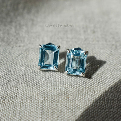 The Audie - Natural Aquamarine Stud Earrings Earrings Handmade JSL Made in USA