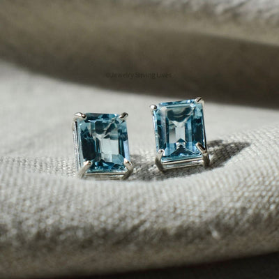 The Audie - Natural Aquamarine Stud Earrings Earrings Handmade JSL Made in USA