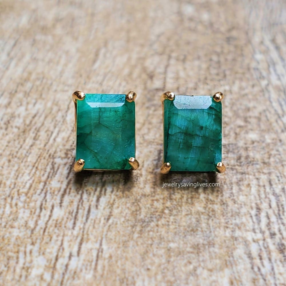 The Audie - Natural Emerald Stud Earrings Earrings Handmade Handcrafted