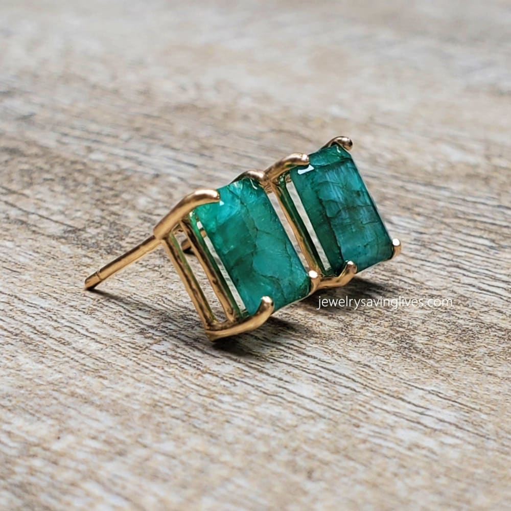 The Audie - Natural Emerald Stud Earrings Earrings Handmade Handcrafted