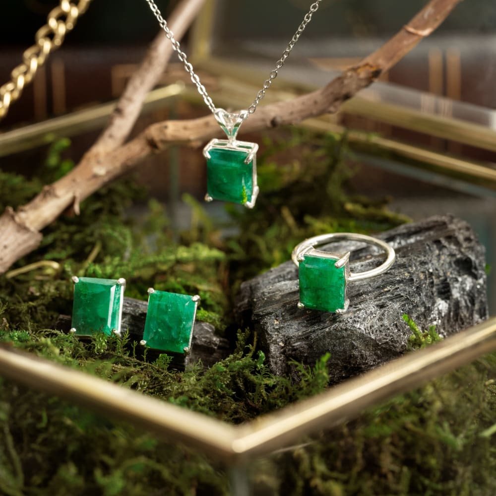 The Audie - Natural Emerald Stud Earrings Earrings Handmade Handcrafted