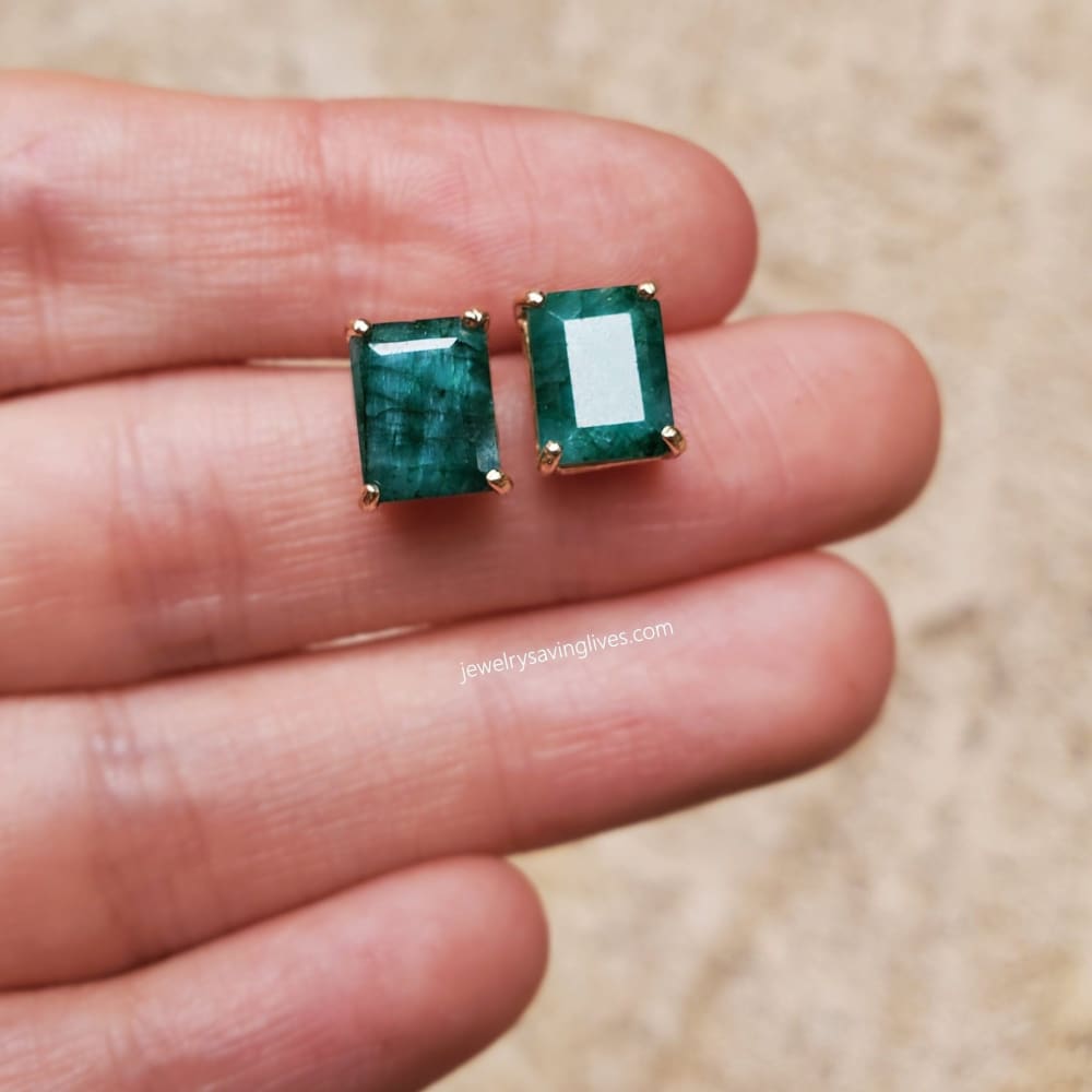 The Audie - Natural Emerald Stud Earrings Earrings Handmade Handcrafted