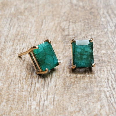 The Audie - Natural Emerald Stud Earrings Earrings Handmade Handcrafted