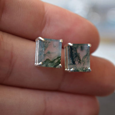 The Audie - Natural Moss Agate Stud Earrings Earrings Handmade JSL Made in USA